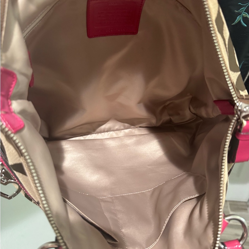 Coach Poppy Brown and Fuchsia Canvas Tote - Picture 12 of 13